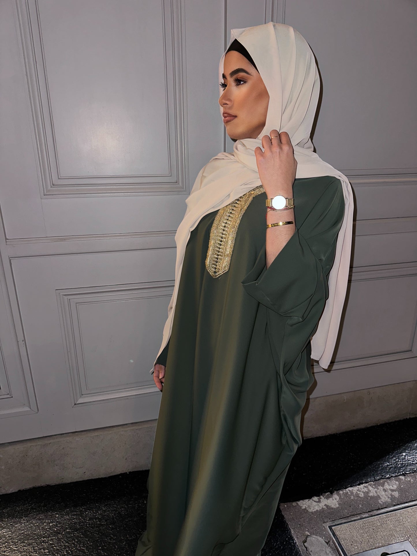 Abaya détail doré- Vert Kaki