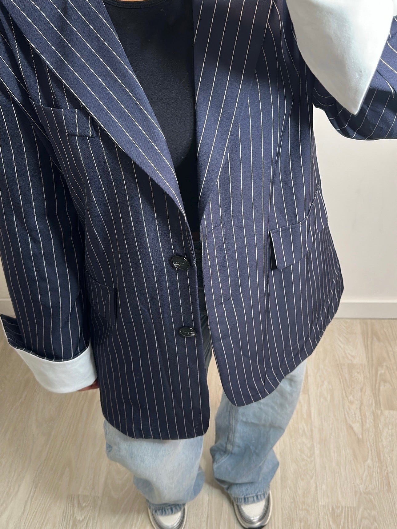 Blazer à revers blanc - Bleu foncé