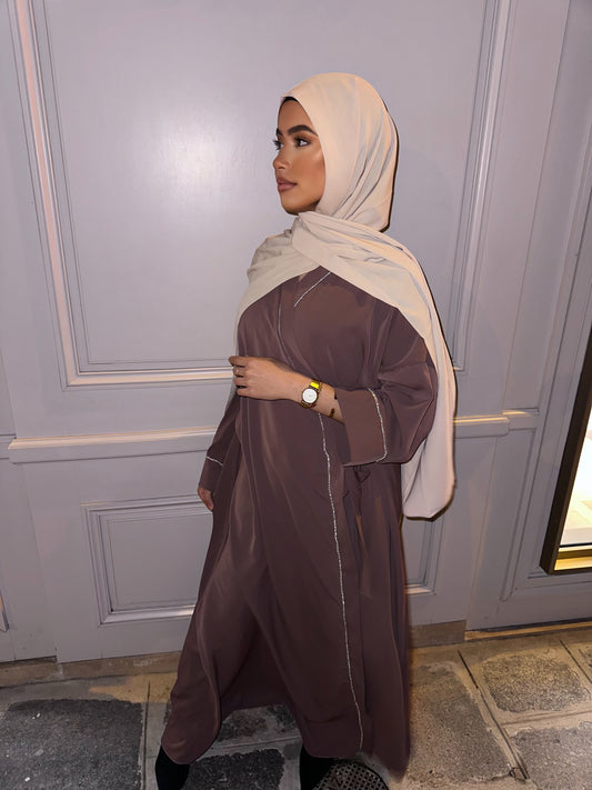 Abaya a strass à noué sur le côté - Mauve