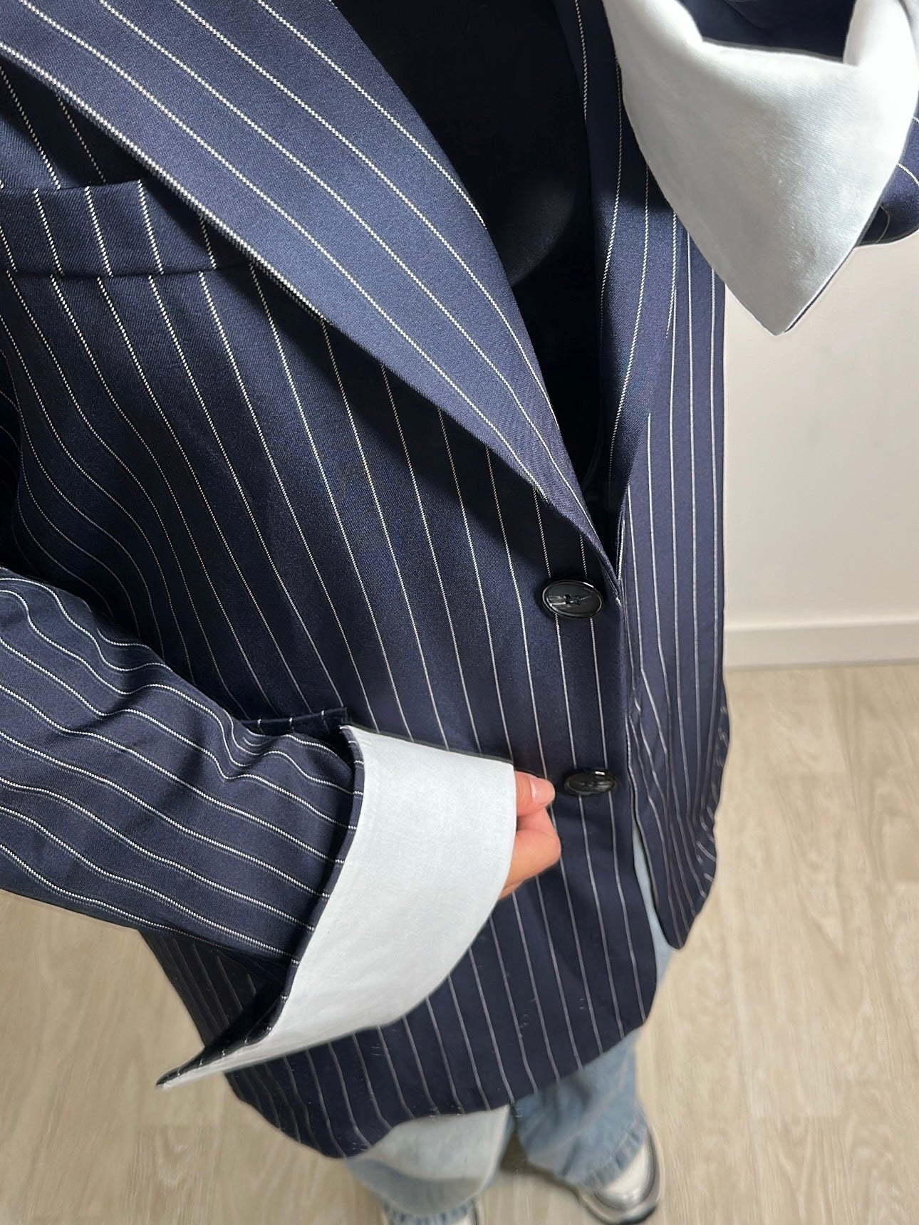 Blazer à revers blanc - Bleu foncé