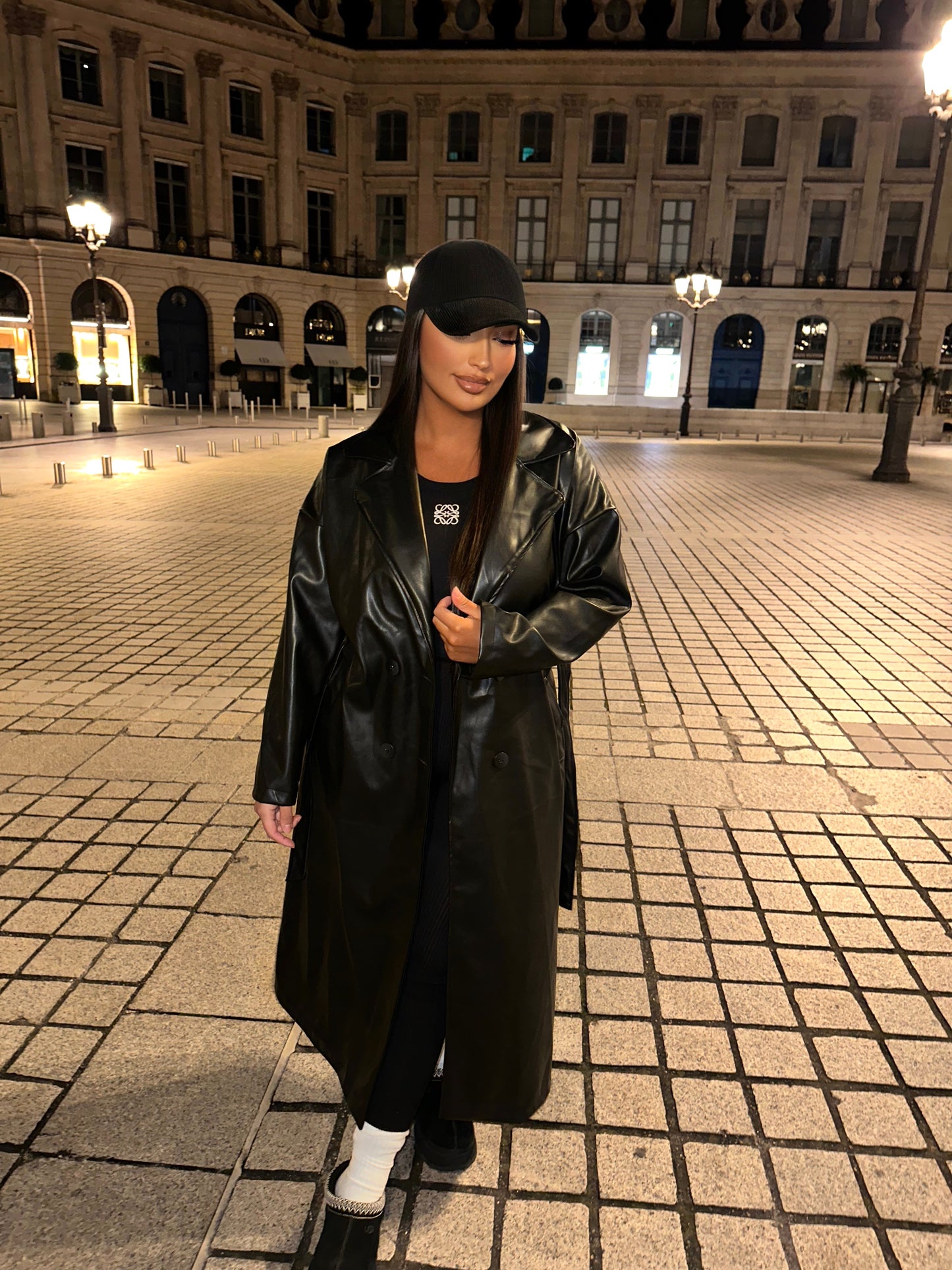 Trench en cuir - noir