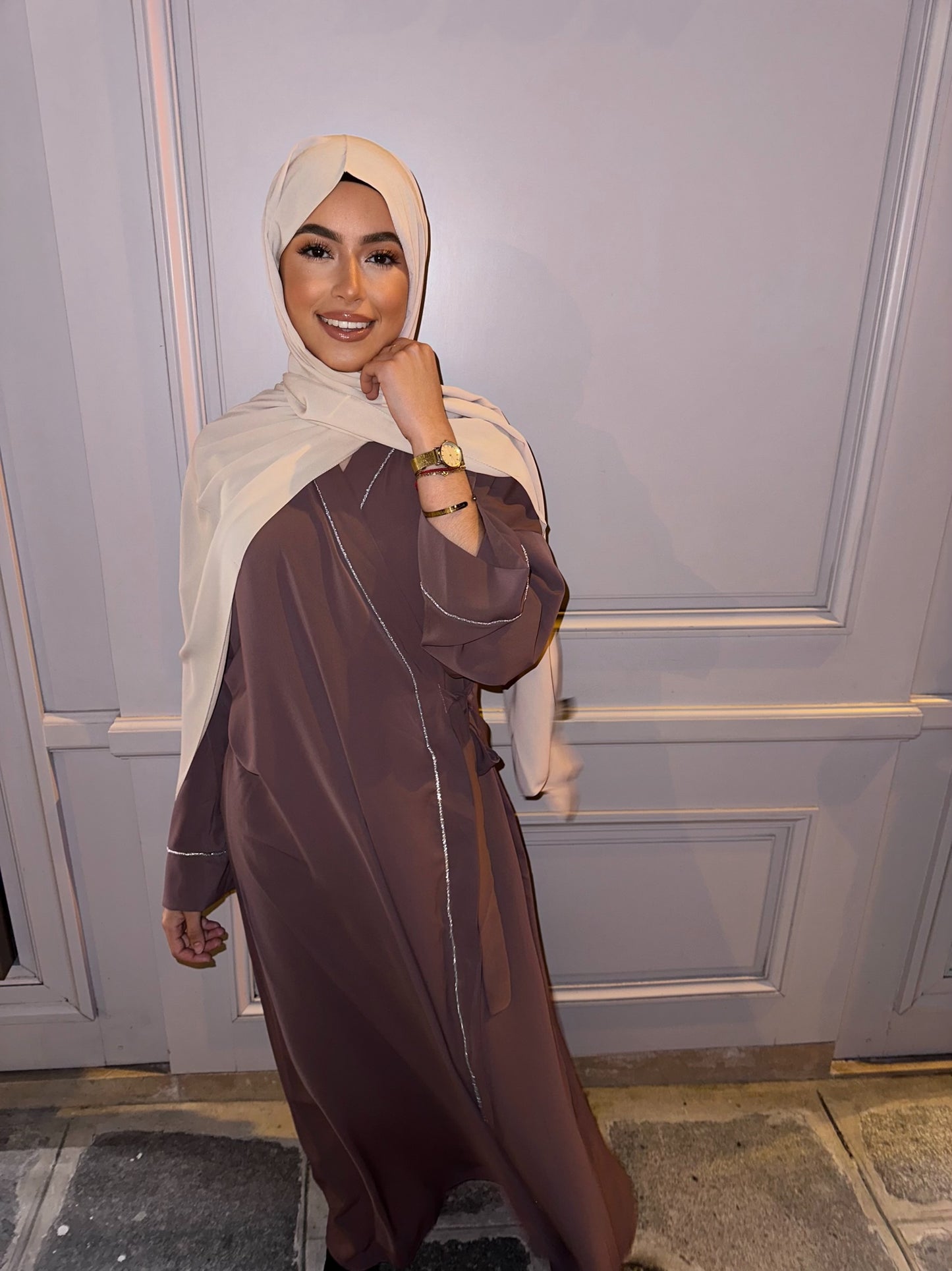 Abaya a strass à noué sur le côté - Mauve